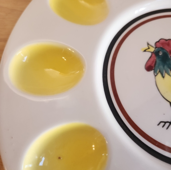 Vintage Japan Ceramic Egg Plate Rooster Handpainted Platter Art - Picture 6 of 8